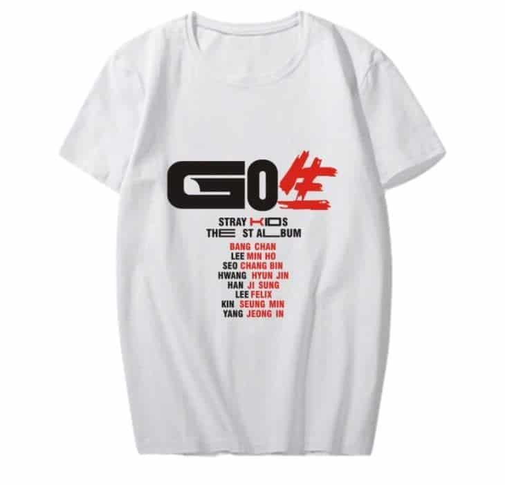 GOT7 K-pop merch T-shirt with member names and bold design elements.