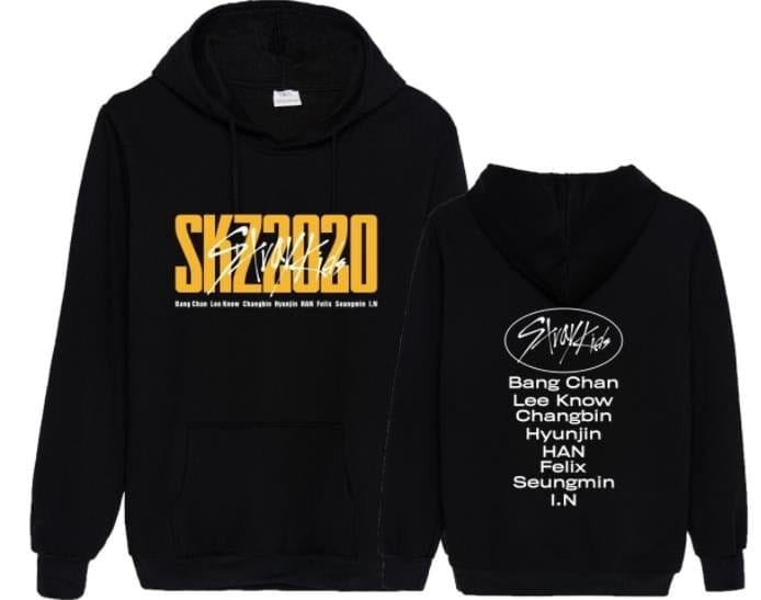 SKZ 2020 K-pop hoodie with member names and logo, perfect for K-pop fans and merchandise collection.