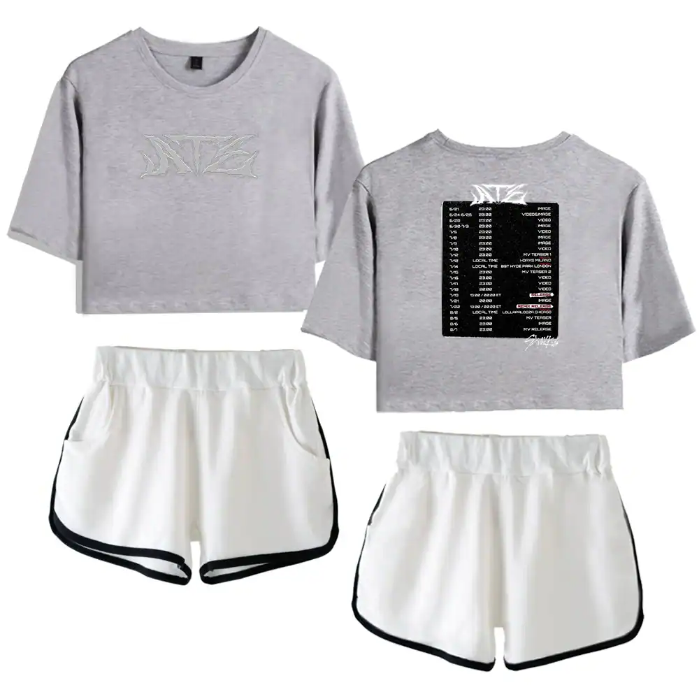 Licensed Kpop merchandise with sweatshirts and shorts, trendy fan apparel, stylish casual wear for Kpop fans, comfortable streetwear inspired by Kpop groups.