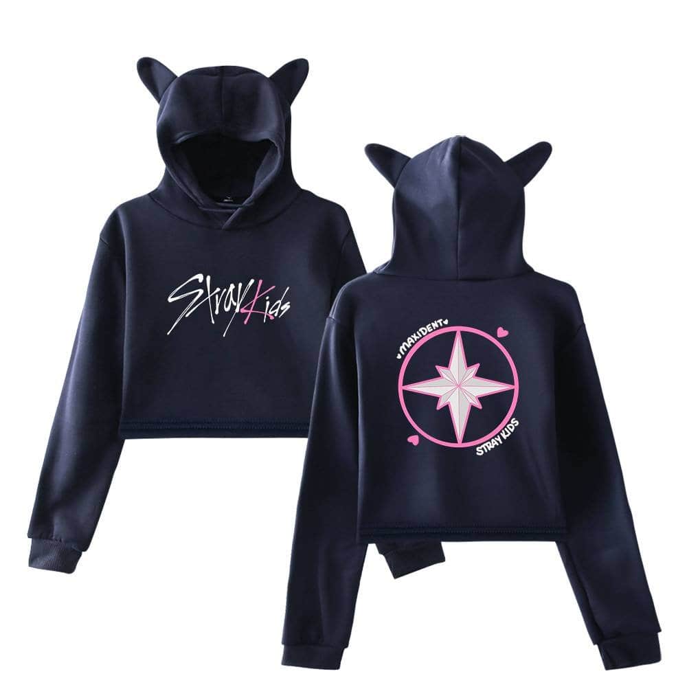 Stylish K-pop hoodies with cute ear details and bold graphics, perfect for fans to showcase their favorite K-pop groups in trendy fashion.