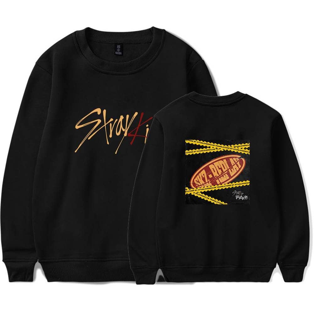Black SKZ4K Kpop merch sweatshirt with bold graphic design and signature back print.