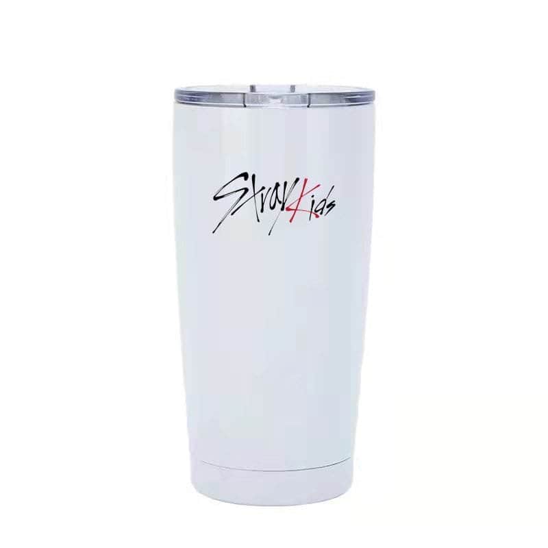 Kpop merch tumbler with Stray Kids logo and design.