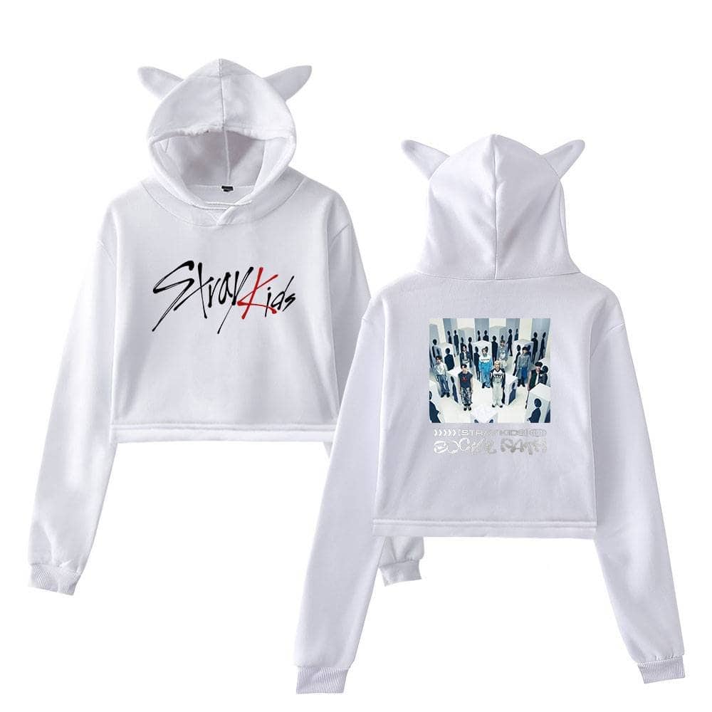 Street Kids K-pop hoodie with cartoon graphic print and animal ear hood design.