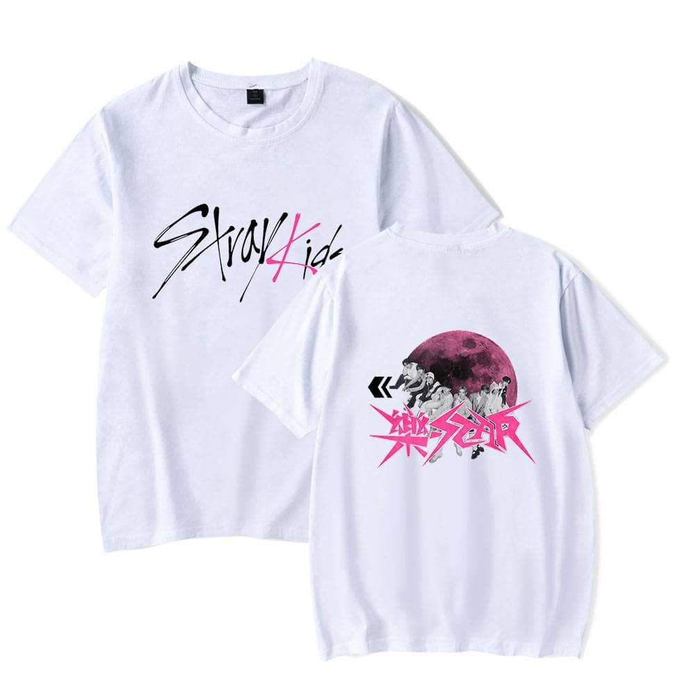 Kpop merch featuring BTS Stay 4 Kid t-shirts with graphic designs and vibrant colors.