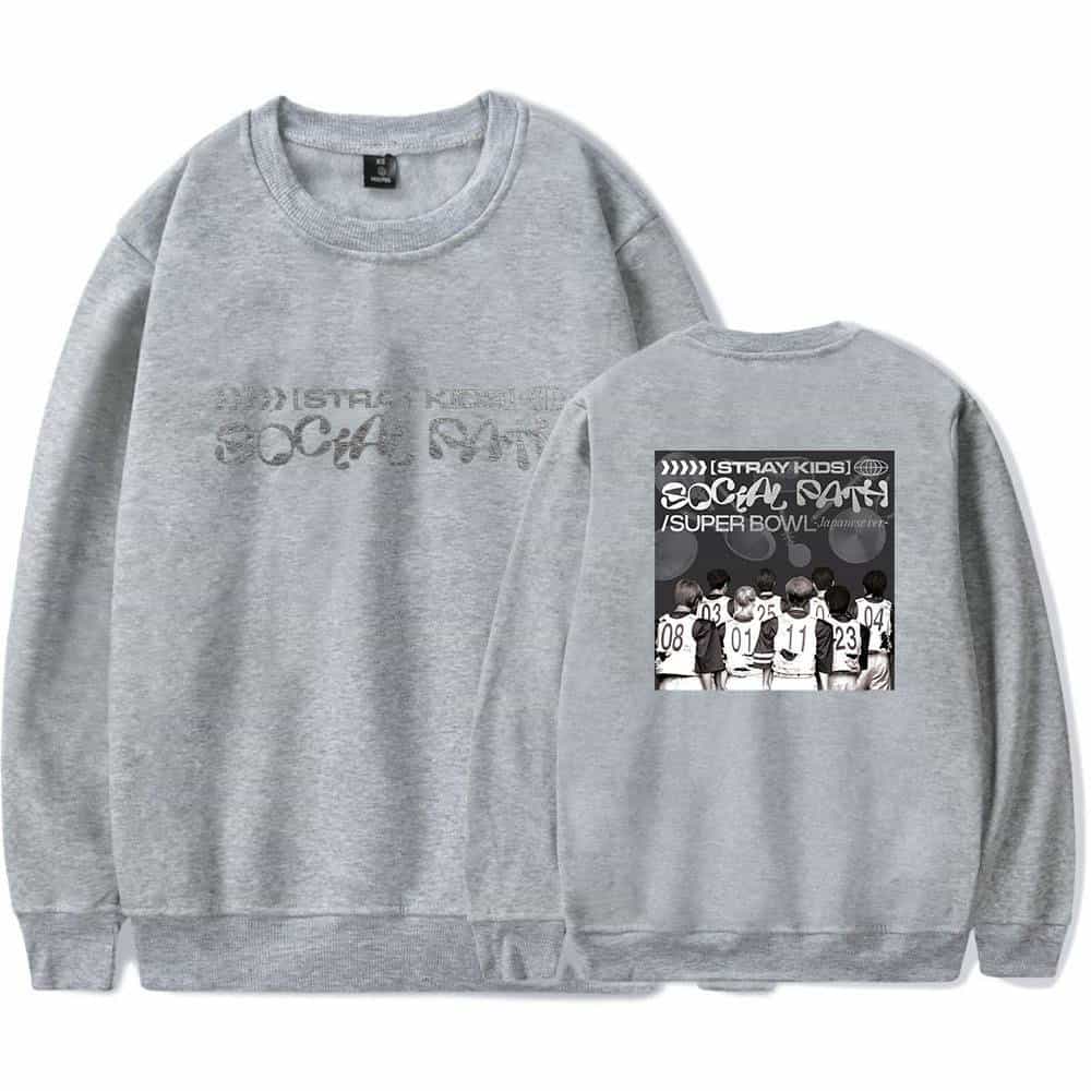 Classic gray sweatshirt featuring BTS K-pop merchandise with a team design and "Super Bowl" theme. Perfect for K-pop fans and collectors.