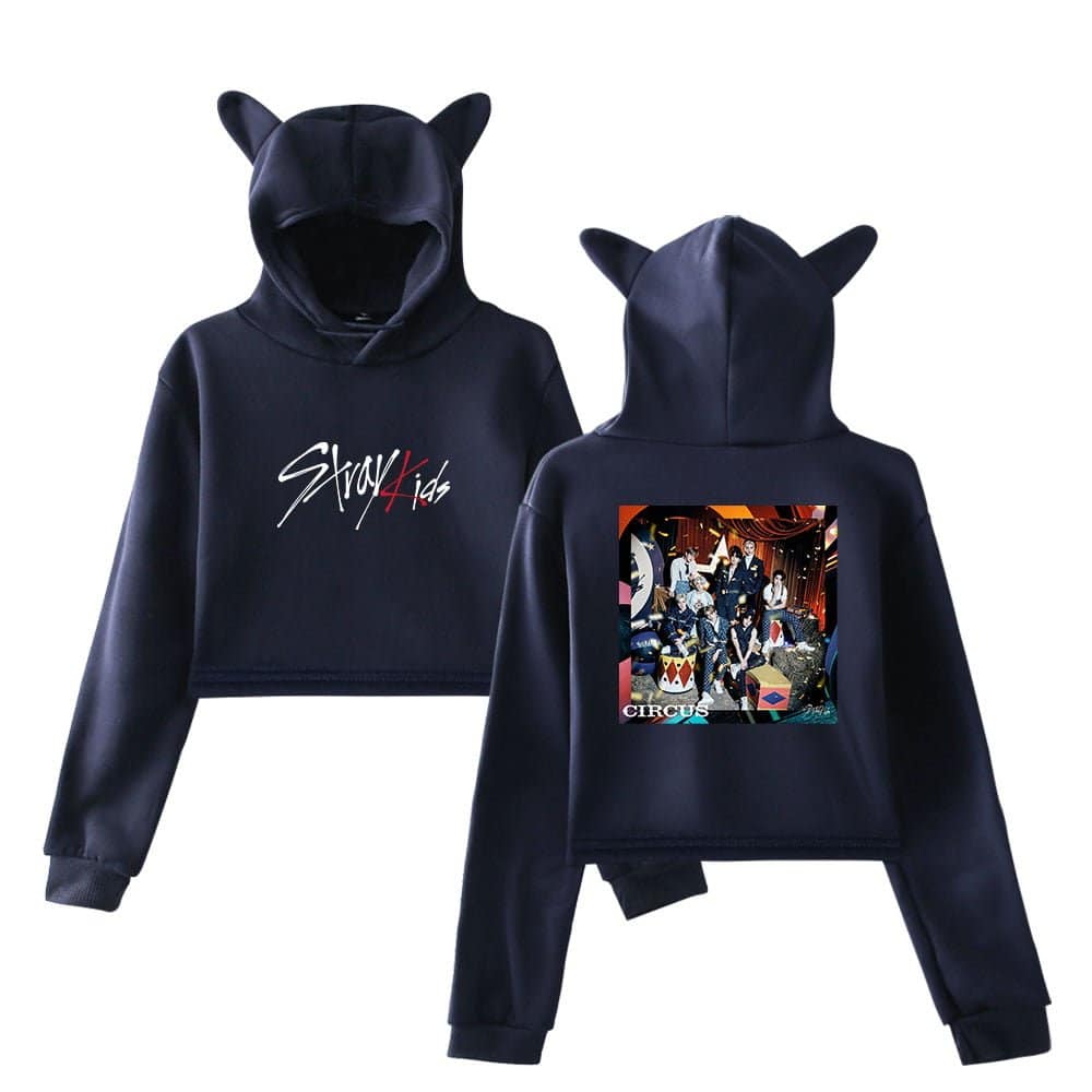 Soft cotton hoodie with "Story Kids" print and animal ear details, perfect for K-pop fans.