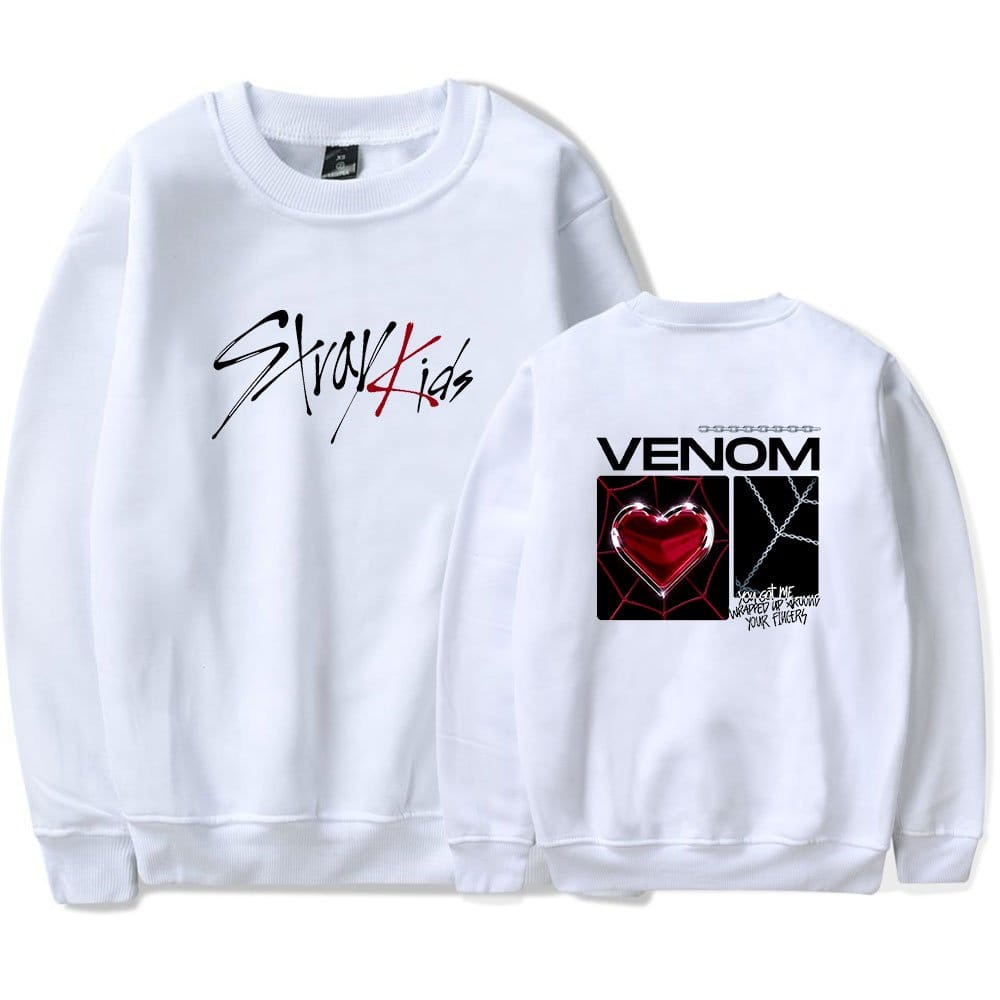 Stylish K-pop merch sweatshirt featuring unique graphics and bold text for fans of popular Korean idols.